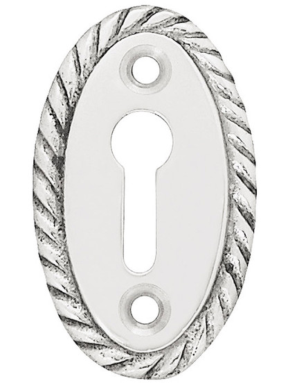 Rope Pattern Brass Keyhole Cover - 1 7/8 x 1 1/8 inch in Polished Chrome.